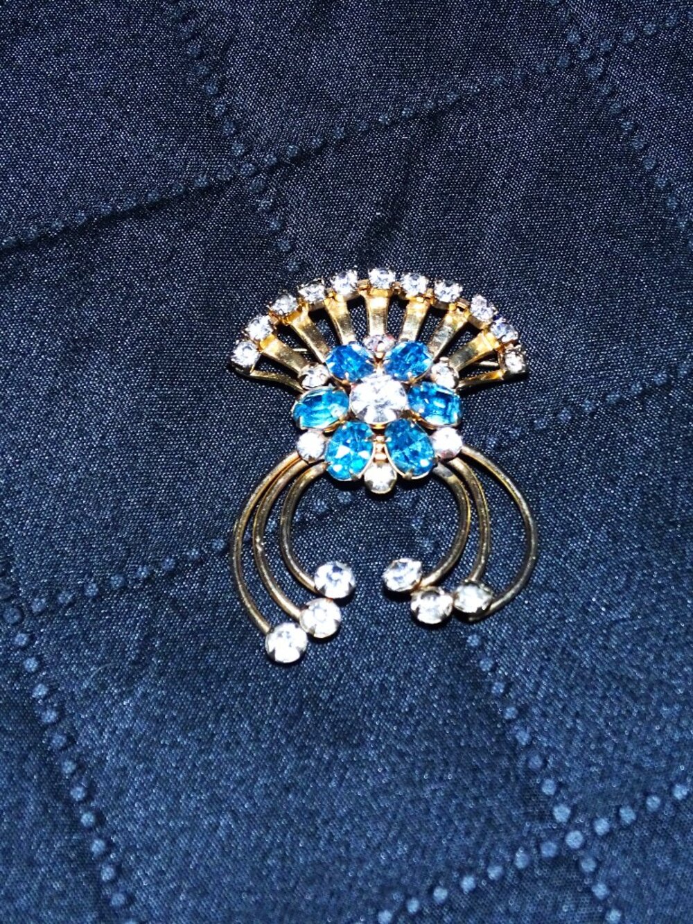 Beautiful Scitarelli Signed Pin Brooch - Blue Stones and Crystals